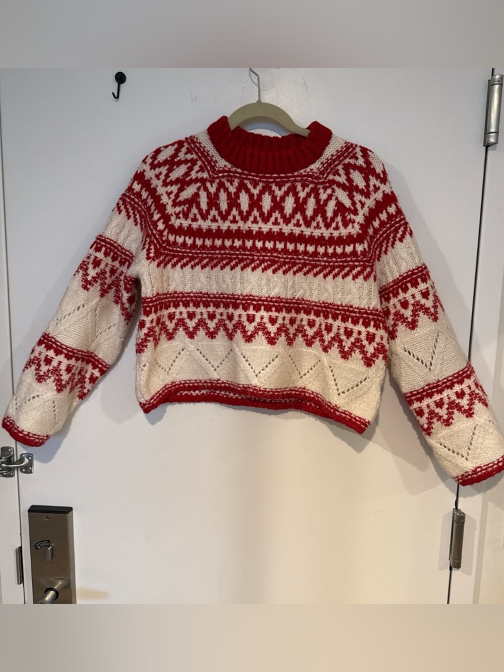 H&M Red & Cream Fair Isle Crewneck Sweater